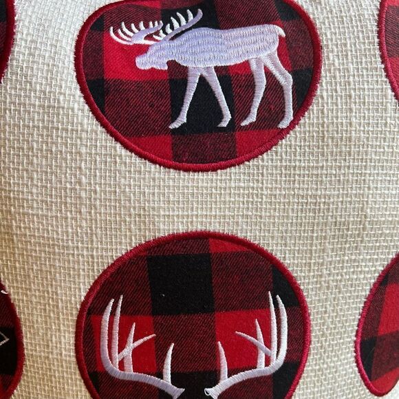 Embroidered Buffalo Plaid Rustic Farmhouse Holiday Throw Pillow Cover - Picture 3 of 6